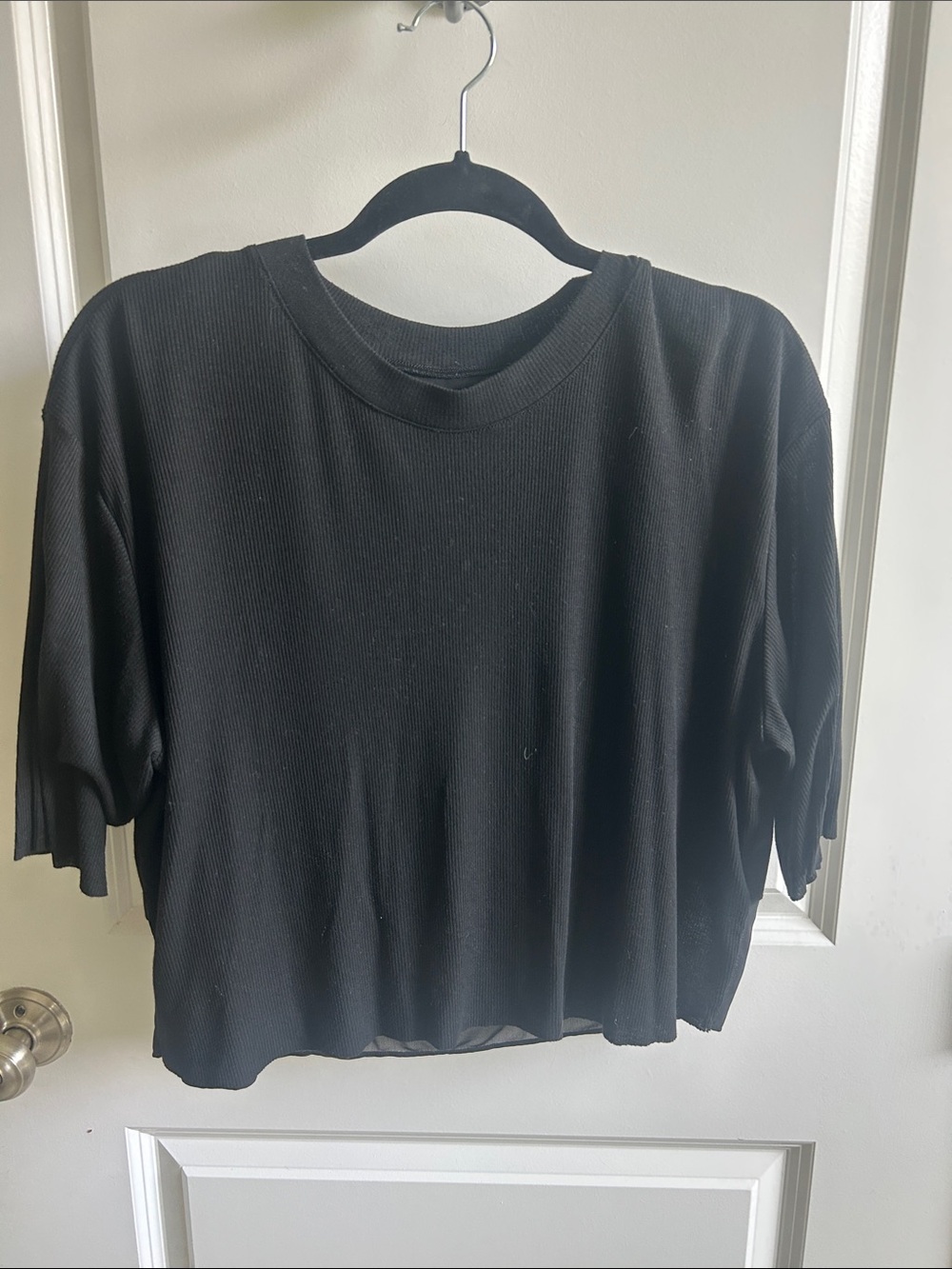 ALO Yoga Black Layered Ribbed Short-Sleeve Top